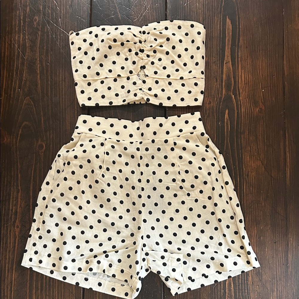 Monteau Cream and Black Polka Dot High Waist Shorts